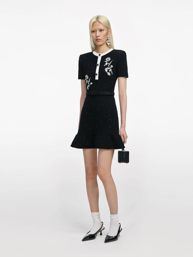 self-portrait back crepe mini dress with pink faux fur hem by Selfnex