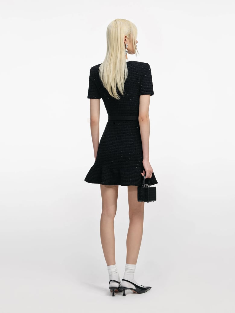 self-portrait back crepe mini dress with pink faux fur hem by Selfnex