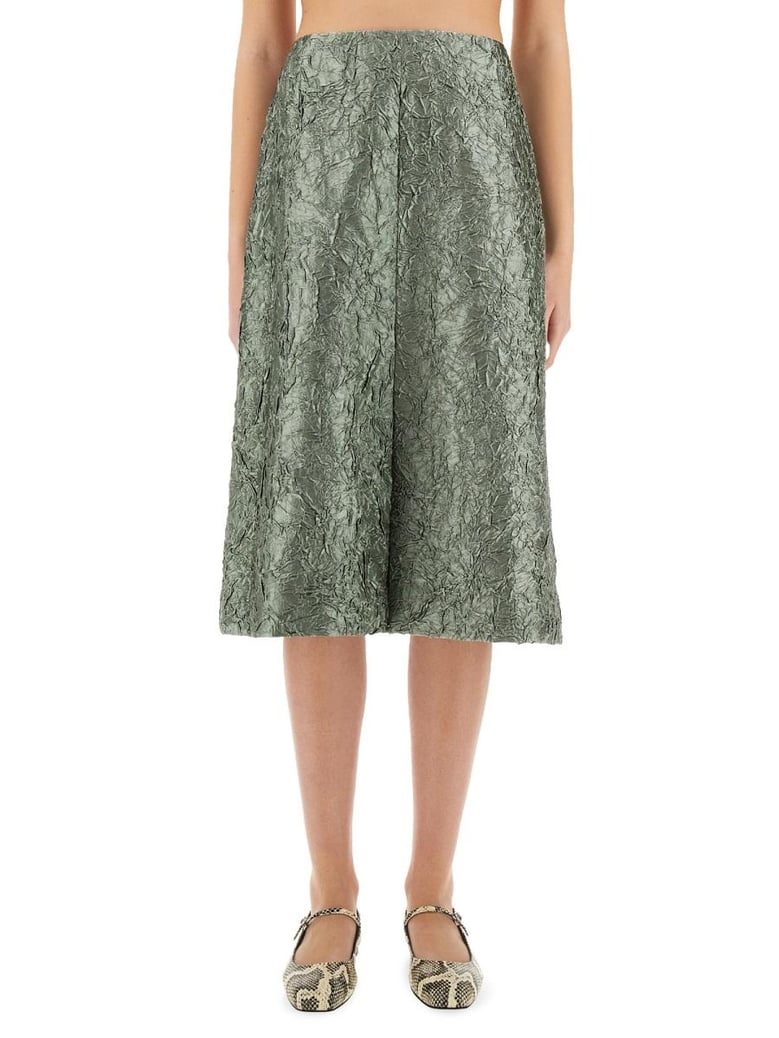 ruched satin midi skirt by Selfnex