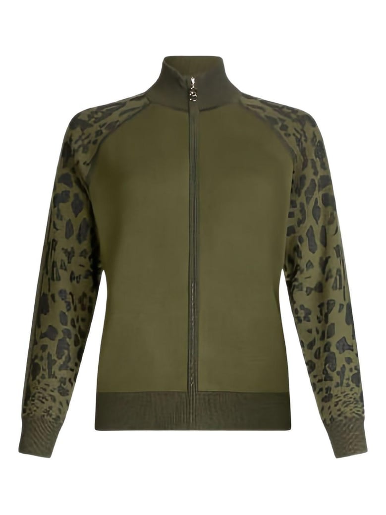 leopard sleeves zip jacket by Selfnex