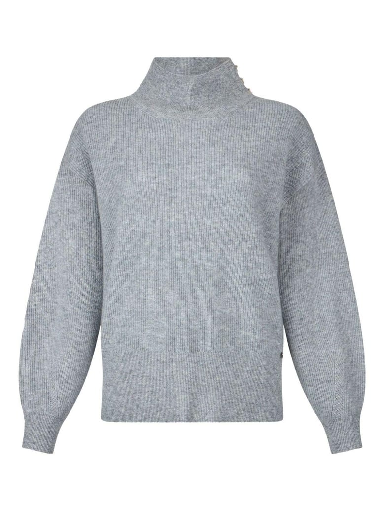 grey pearl embellished puff sweater by Selfnex