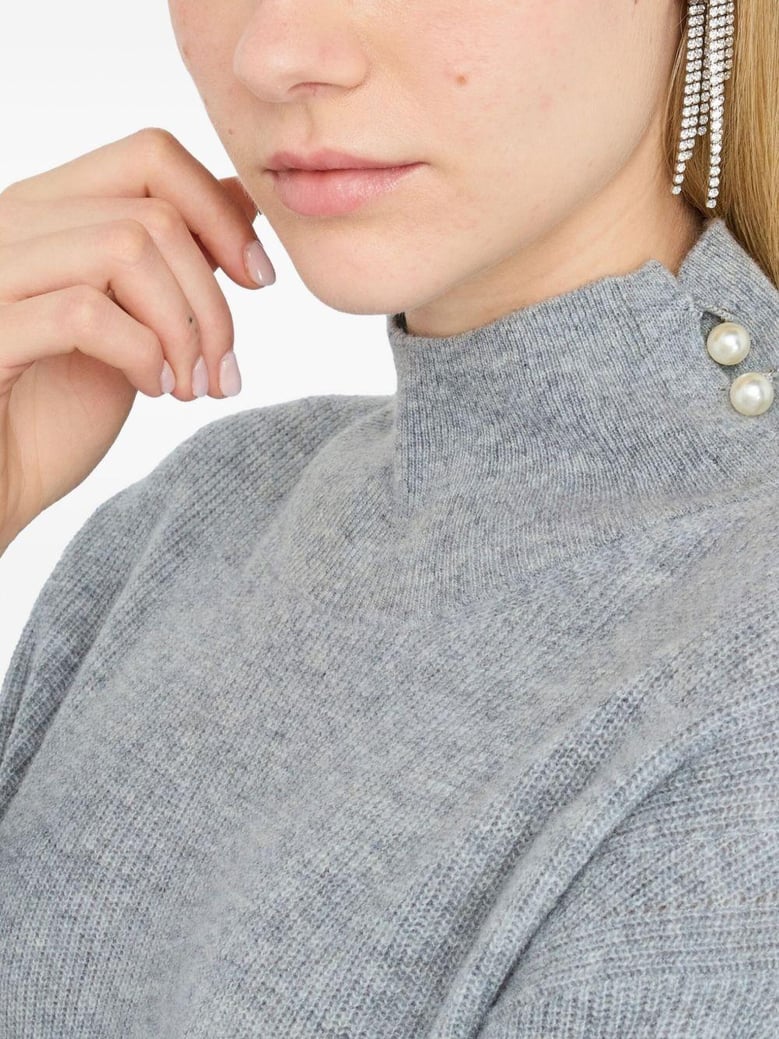 grey pearl embellished puff sweater by Selfnex