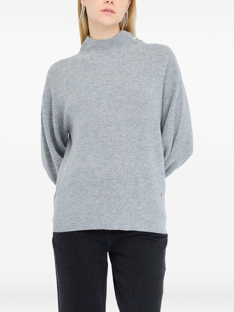 grey pearl embellished puff sweater by Selfnex