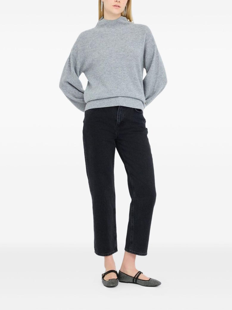 grey pearl embellished puff sweater by Selfnex