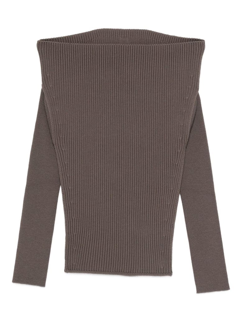 wool off-shoulder sweater by Selfnex
