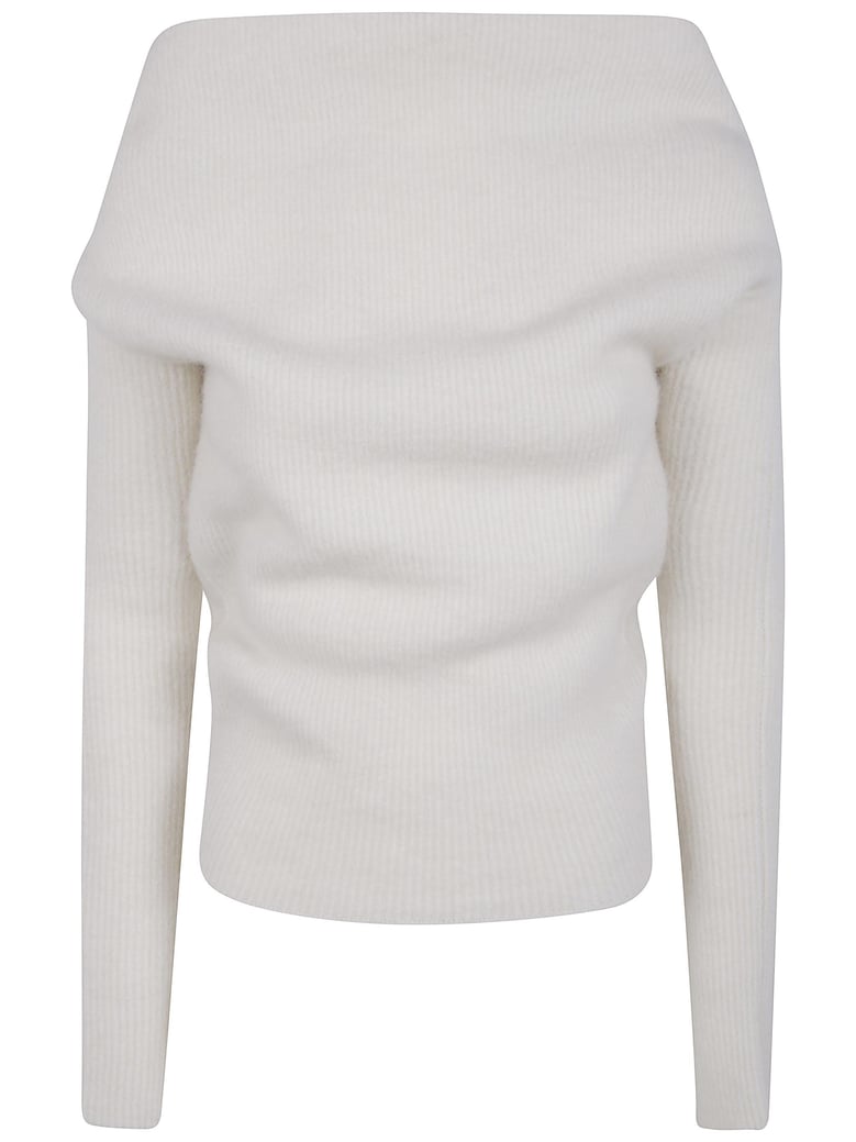wool off-shoulder sweater by Selfnex
