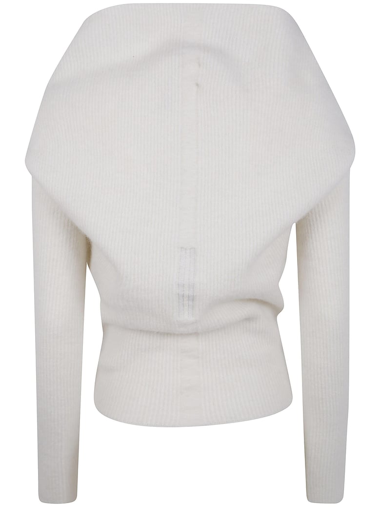 wool off-shoulder sweater by Selfnex