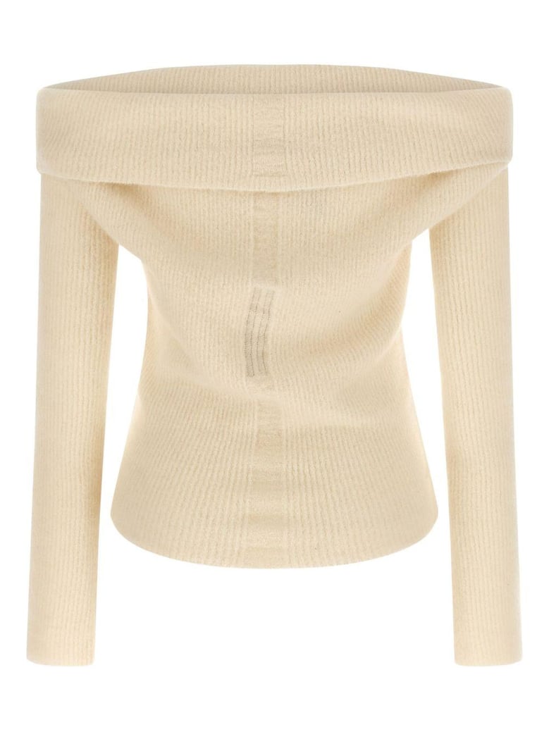 wool off-shoulder sweater by Selfnex
