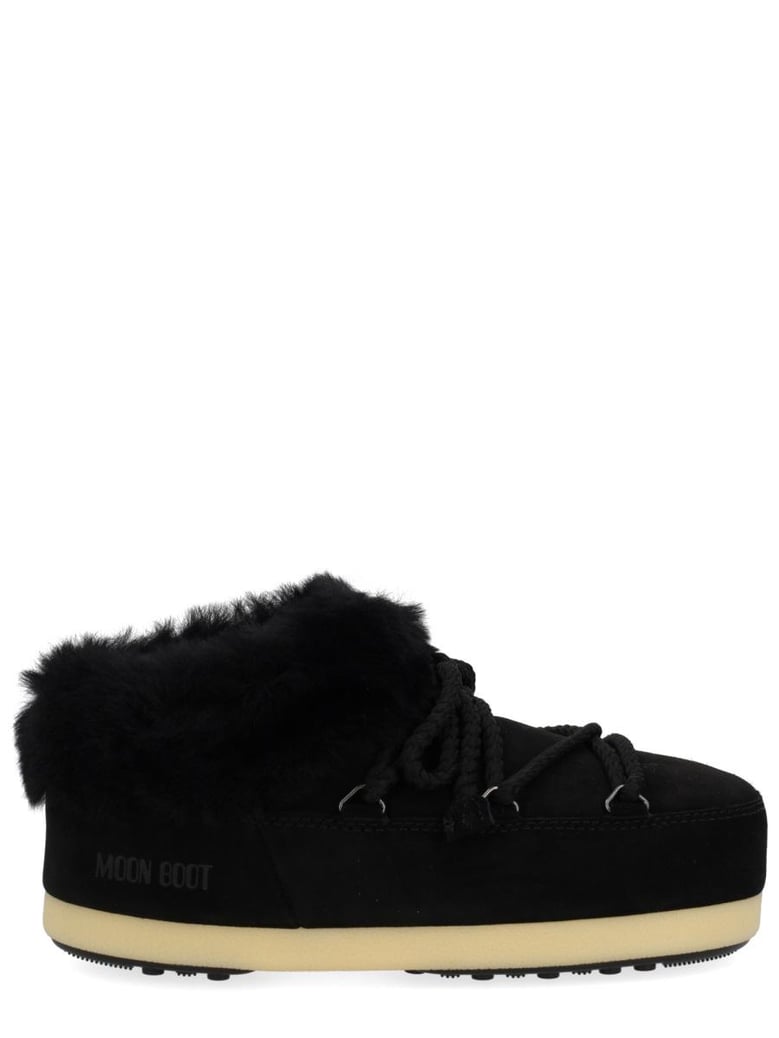 moon boot evx suede mules with sheepskin trim by Selfnex