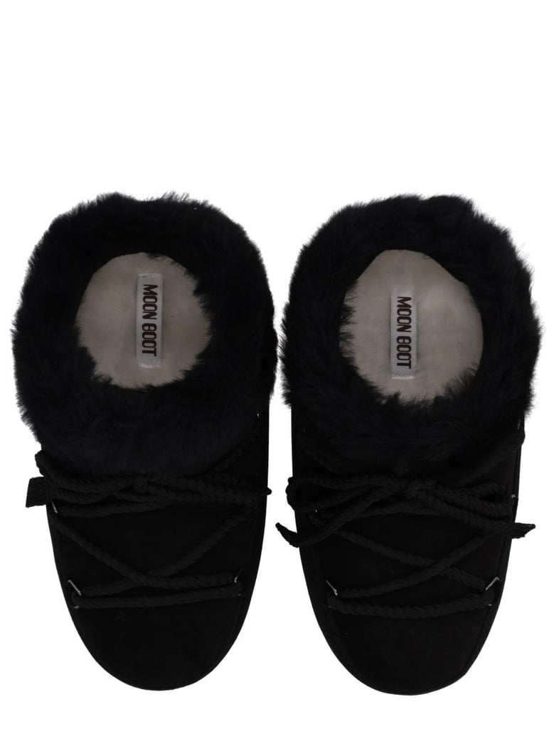 moon boot evx suede mules with sheepskin trim by Selfnex