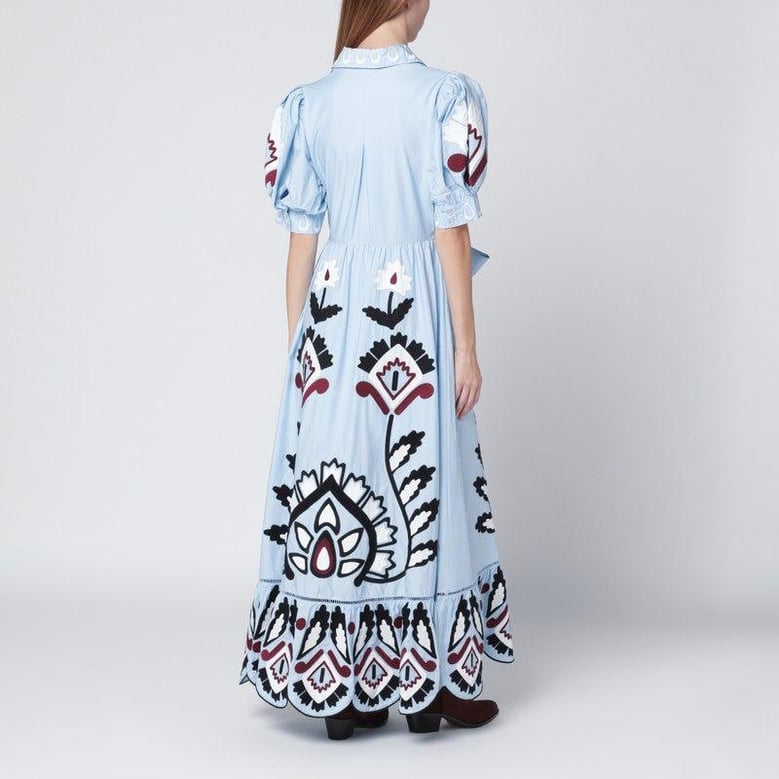 light blue embroidered long dress with bow by Selfnex