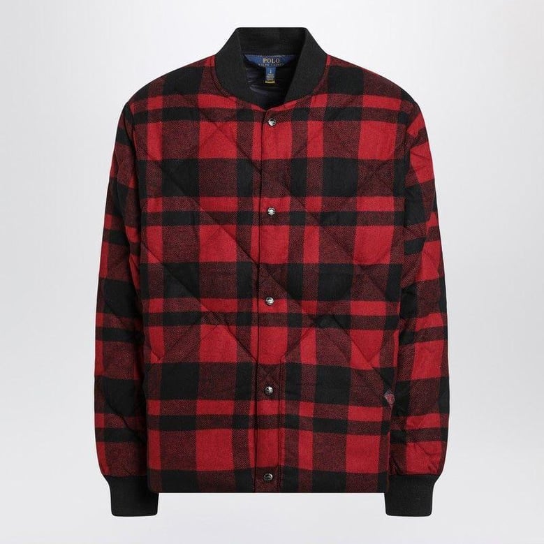 red and black quilted check bomber by Selfnex