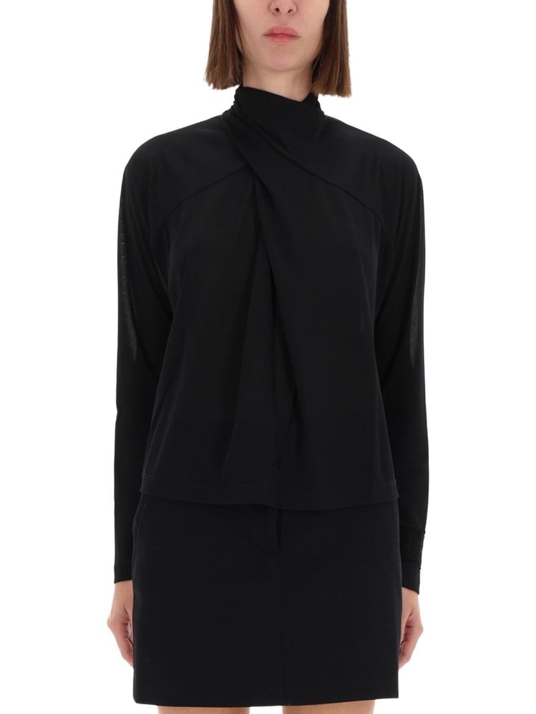 shirt with draped collar by Selfnex