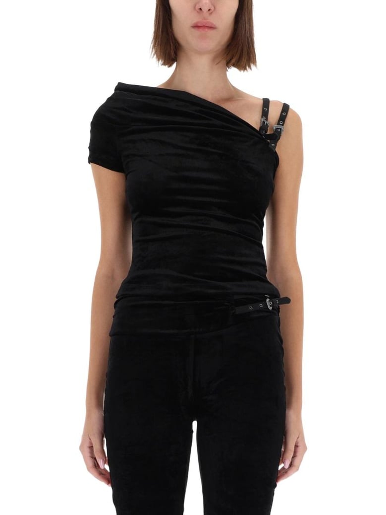 oneshoulder top with baroque buckle by Selfnex