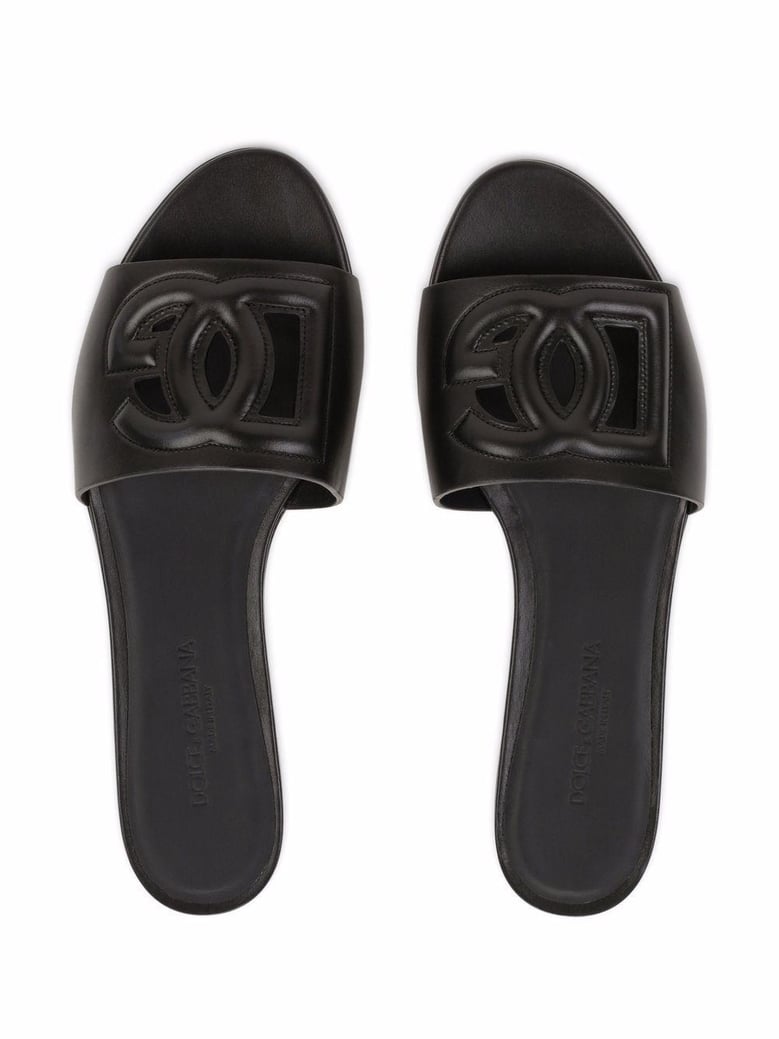 dg millennials logo leather flat slides by Selfnex