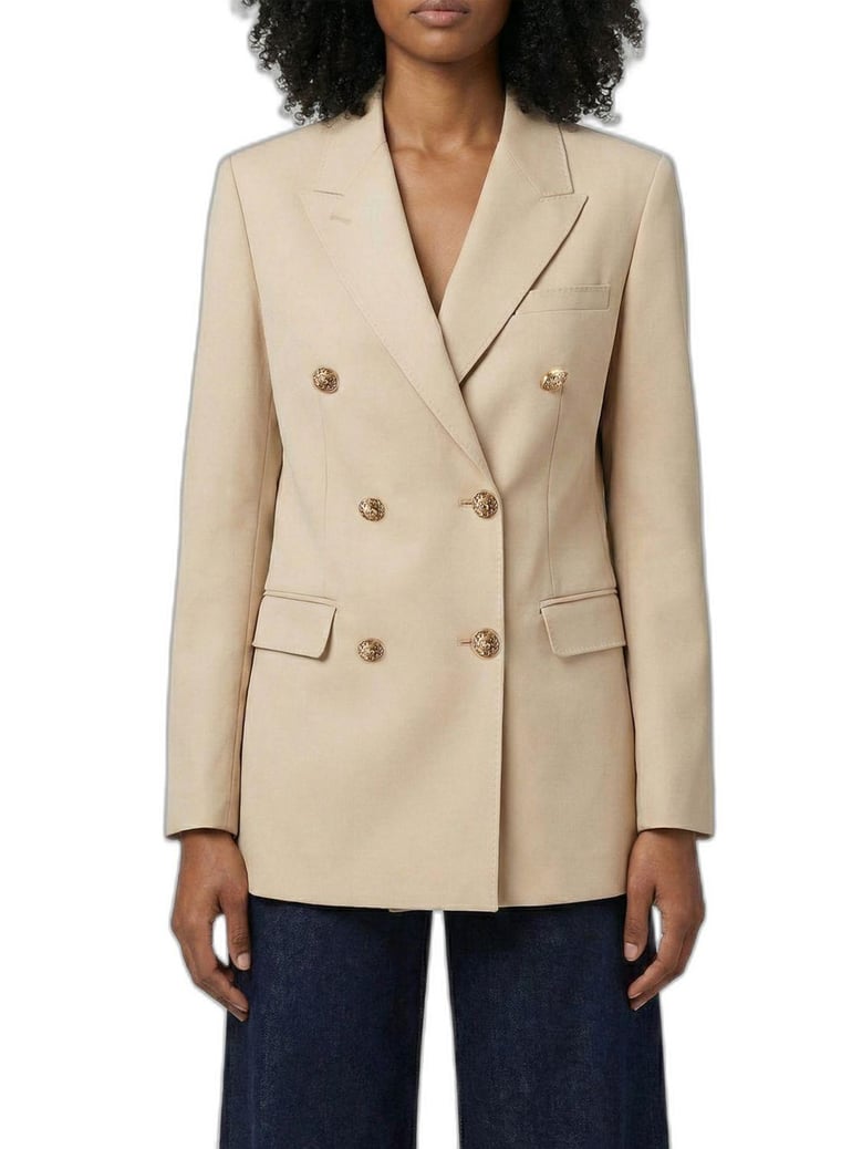 golden goose sand double-breasted blazer with gold heraldic buttons by Selfnex