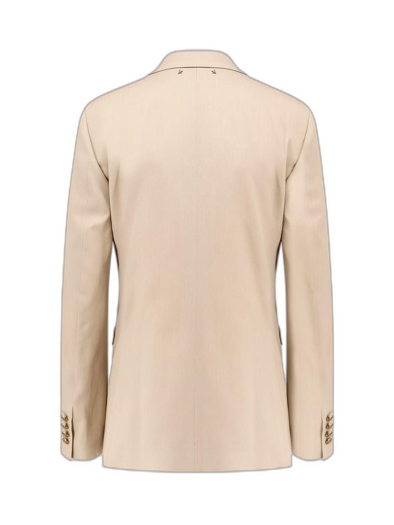 golden goose sand double-breasted blazer with gold heraldic buttons by Selfnex