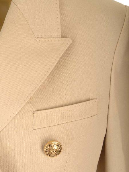 golden goose sand double-breasted blazer with gold heraldic buttons by Selfnex