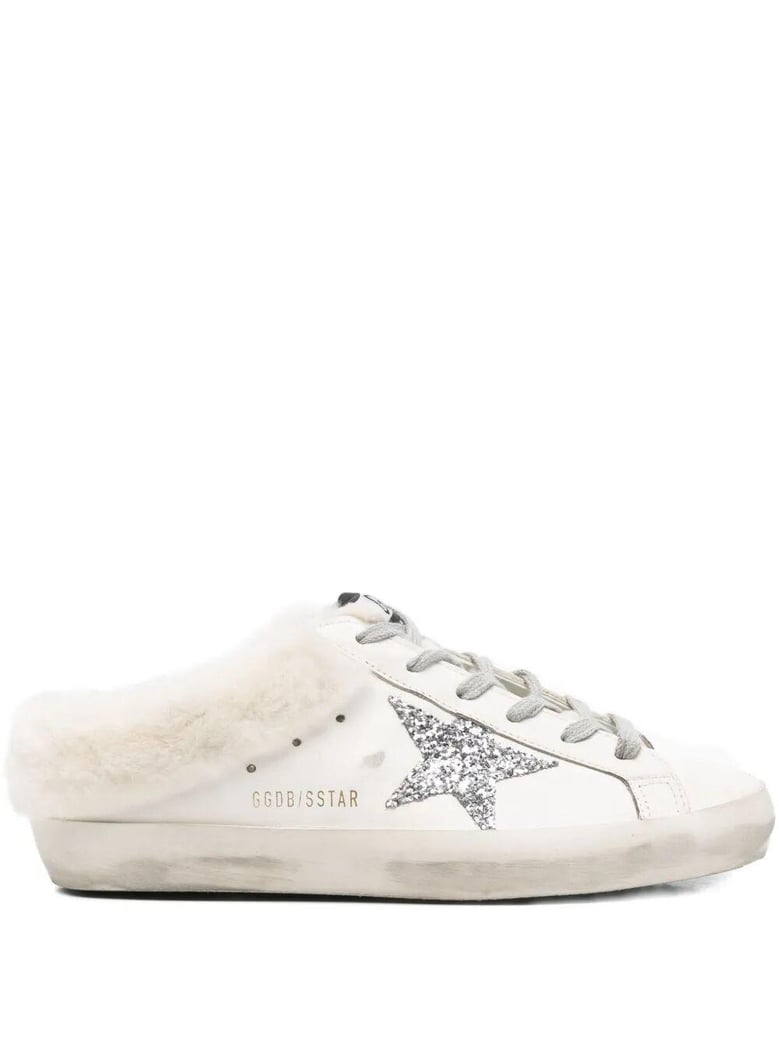 super star sabot leather upper glitter star shearling lining by Selfnex