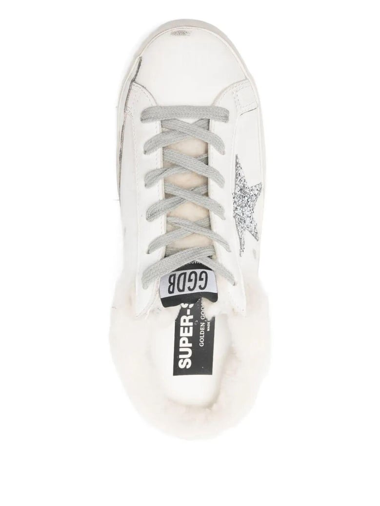 super star sabot leather upper glitter star shearling lining by Selfnex