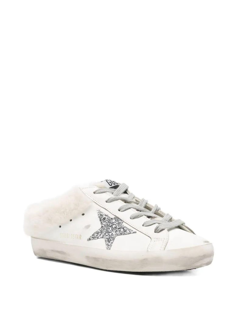 super star sabot leather upper glitter star shearling lining by Selfnex