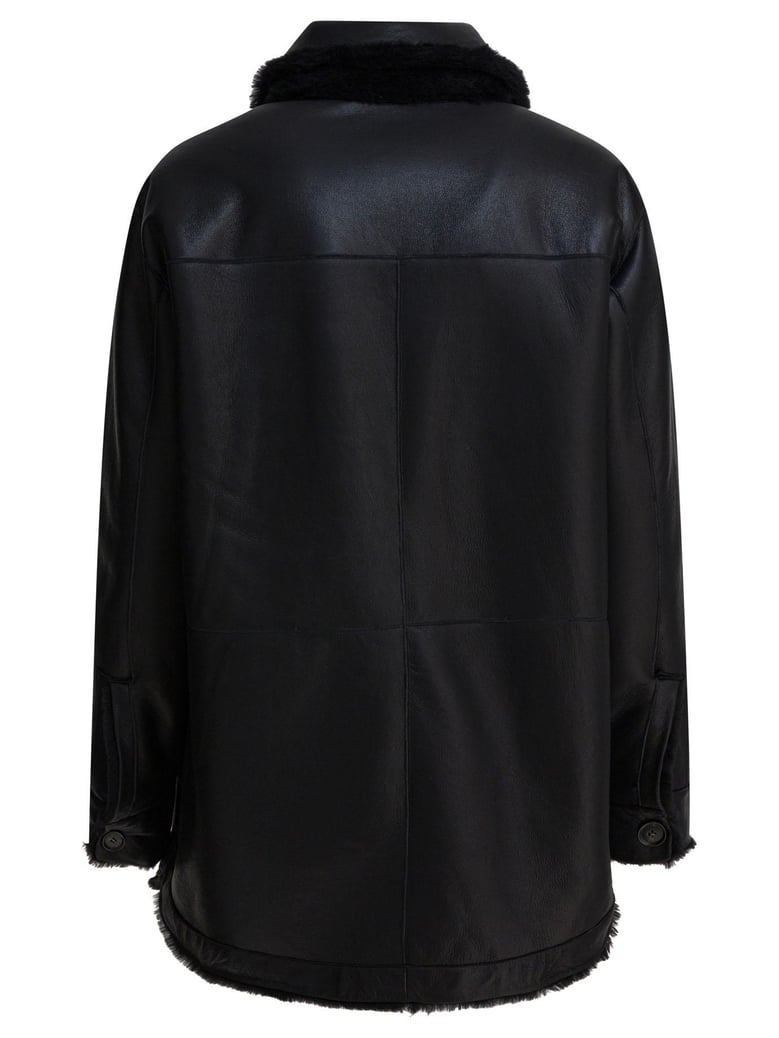 long reversible leather coat by Selfnex