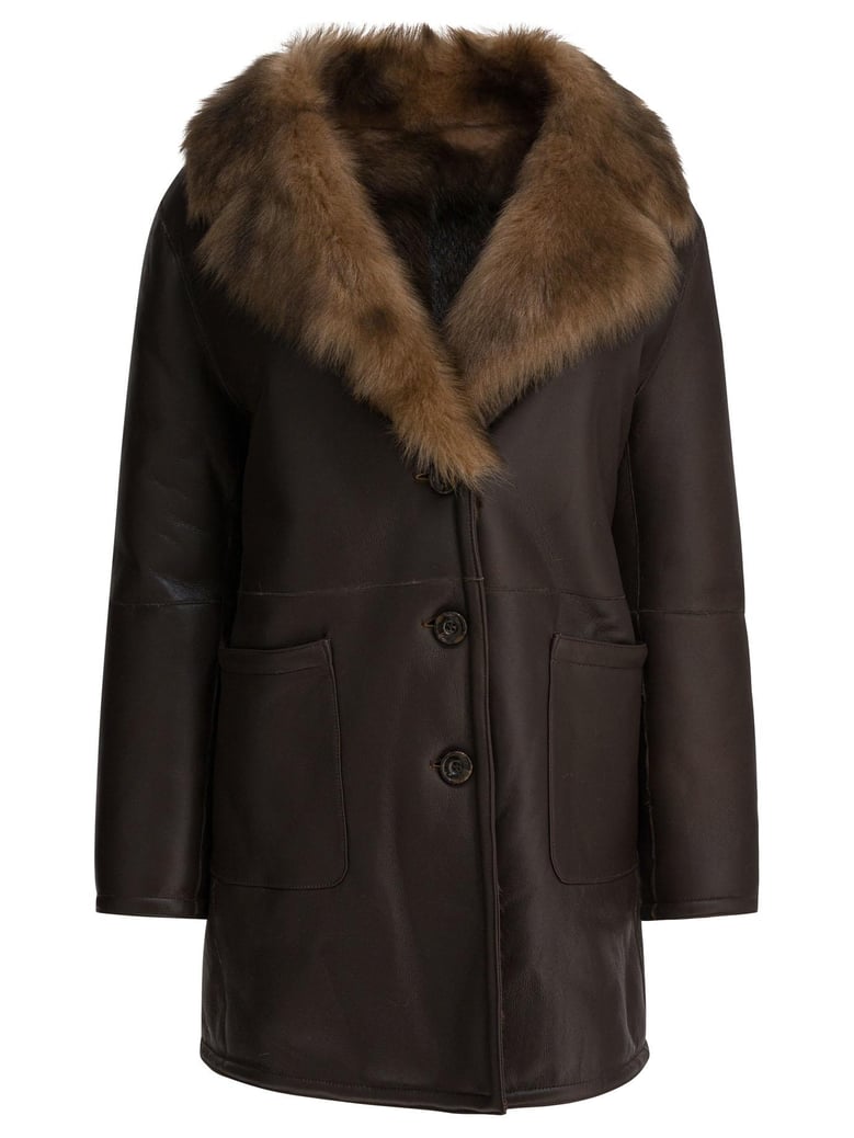 brown leather shearling jacket by Selfnex