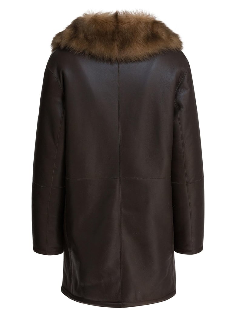 brown leather shearling jacket by Selfnex