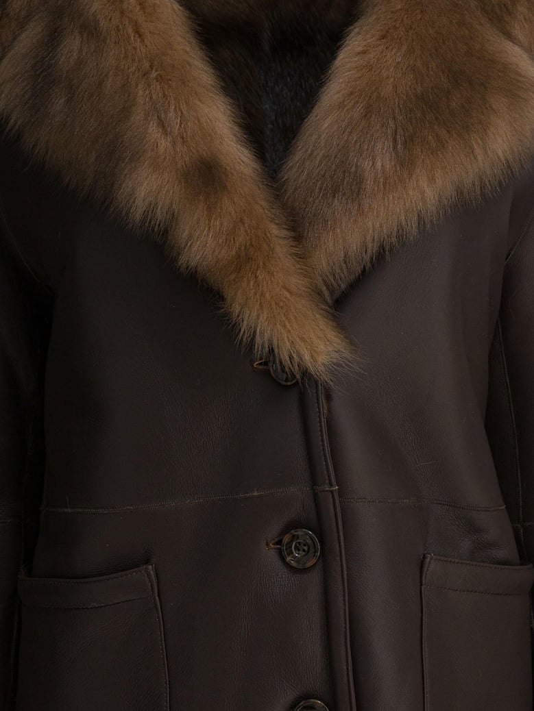 brown leather shearling jacket by Selfnex
