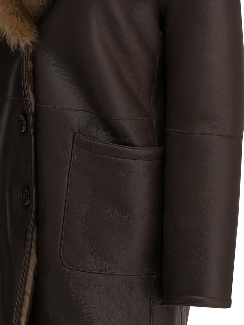 brown leather shearling jacket by Selfnex
