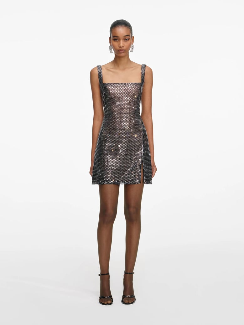 rhinestone mesh mini dress by Selfnex