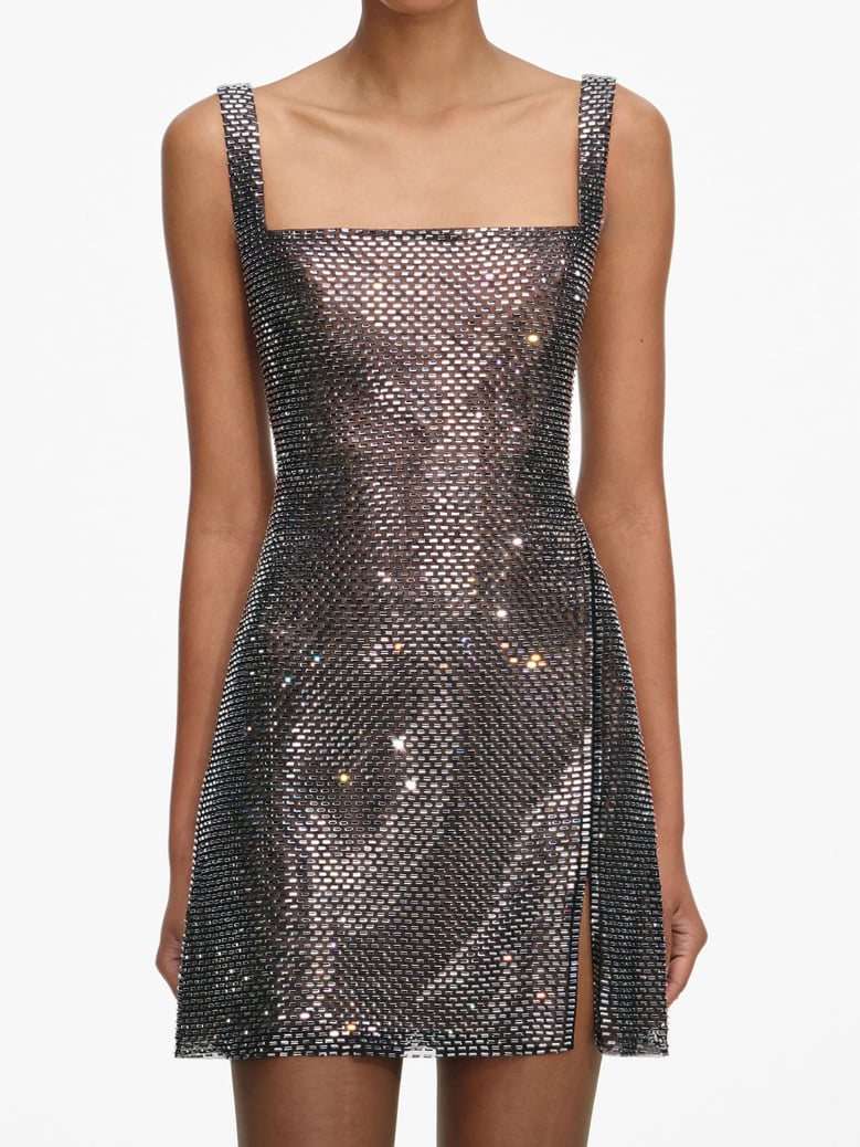 rhinestone mesh mini dress by Selfnex