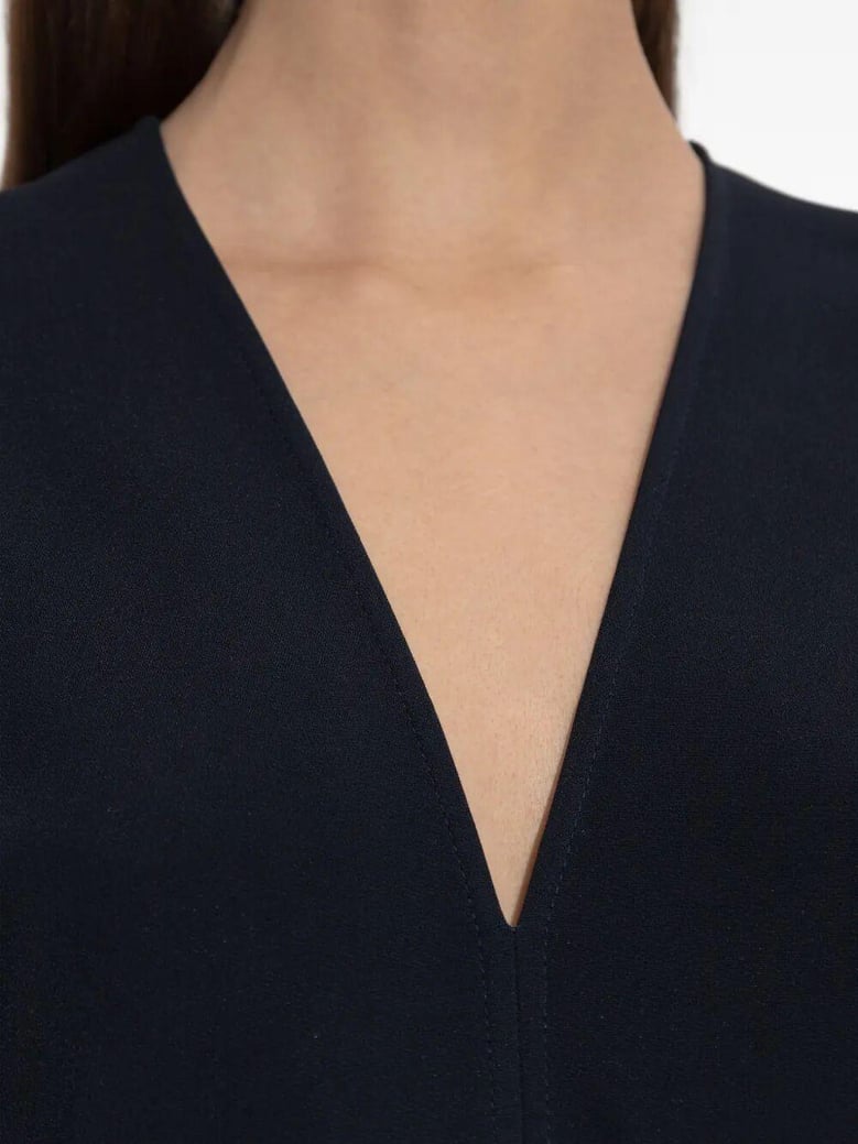 blouson detail v-neck midi dress by Selfnex
