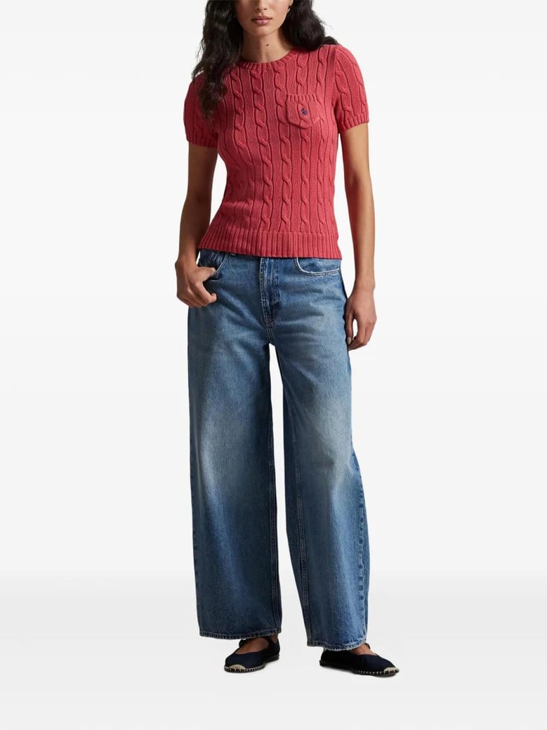 short-sleeved cable-knit sweater by Selfnex