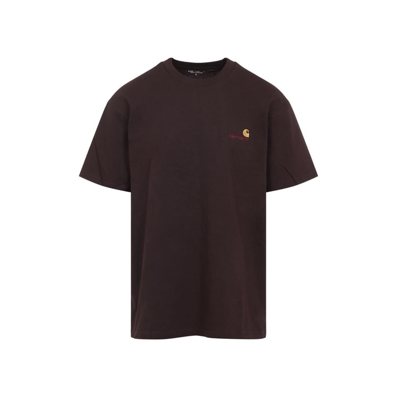 brown s/s american script cotton t-shirt by Selfnex