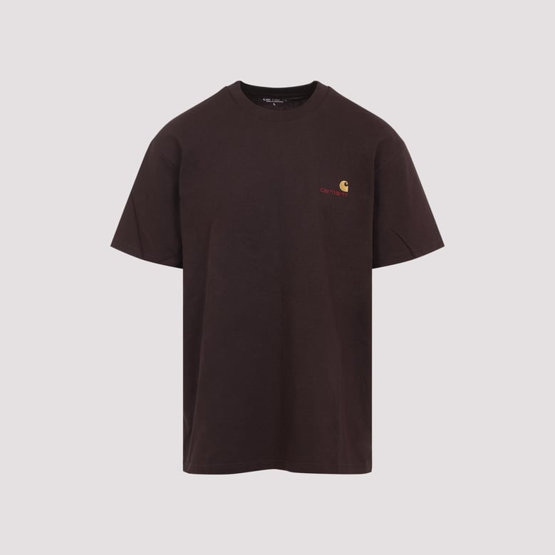 brown s/s american script cotton t-shirt by Selfnex
