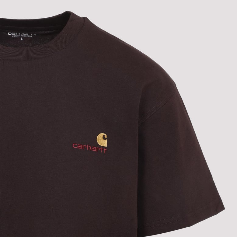 brown s/s american script cotton t-shirt by Selfnex
