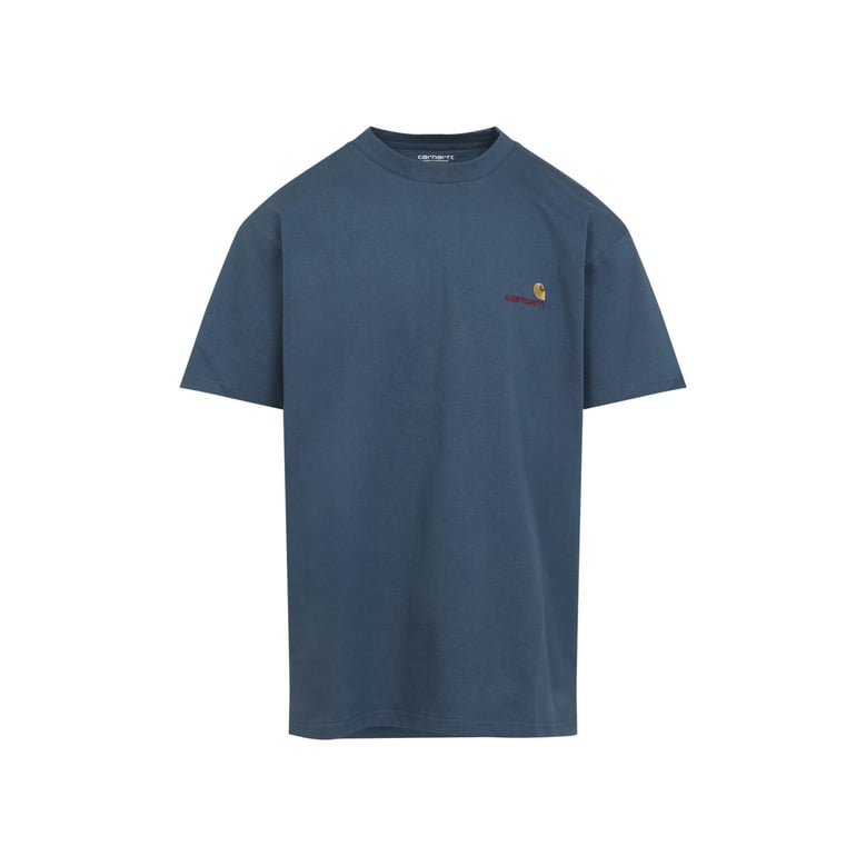 blue s/s american script cotton t-shirt by Selfnex