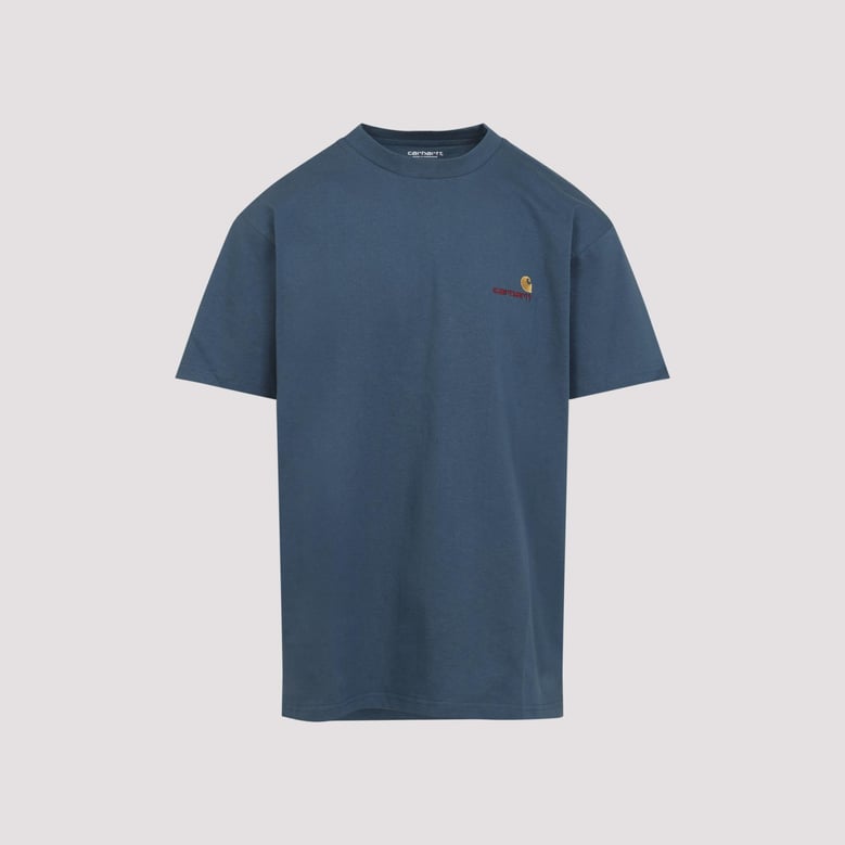 blue s/s american script cotton t-shirt by Selfnex