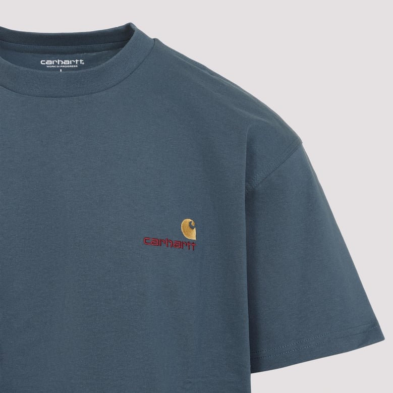 blue s/s american script cotton t-shirt by Selfnex