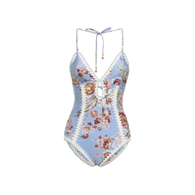 chambray blue awaken crochet 1 pc keyhole swimwear by Selfnex