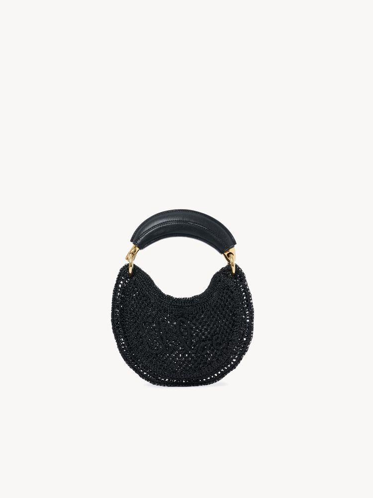 mini summer banana hobo bag in black crochet with leather details by Selfnex
