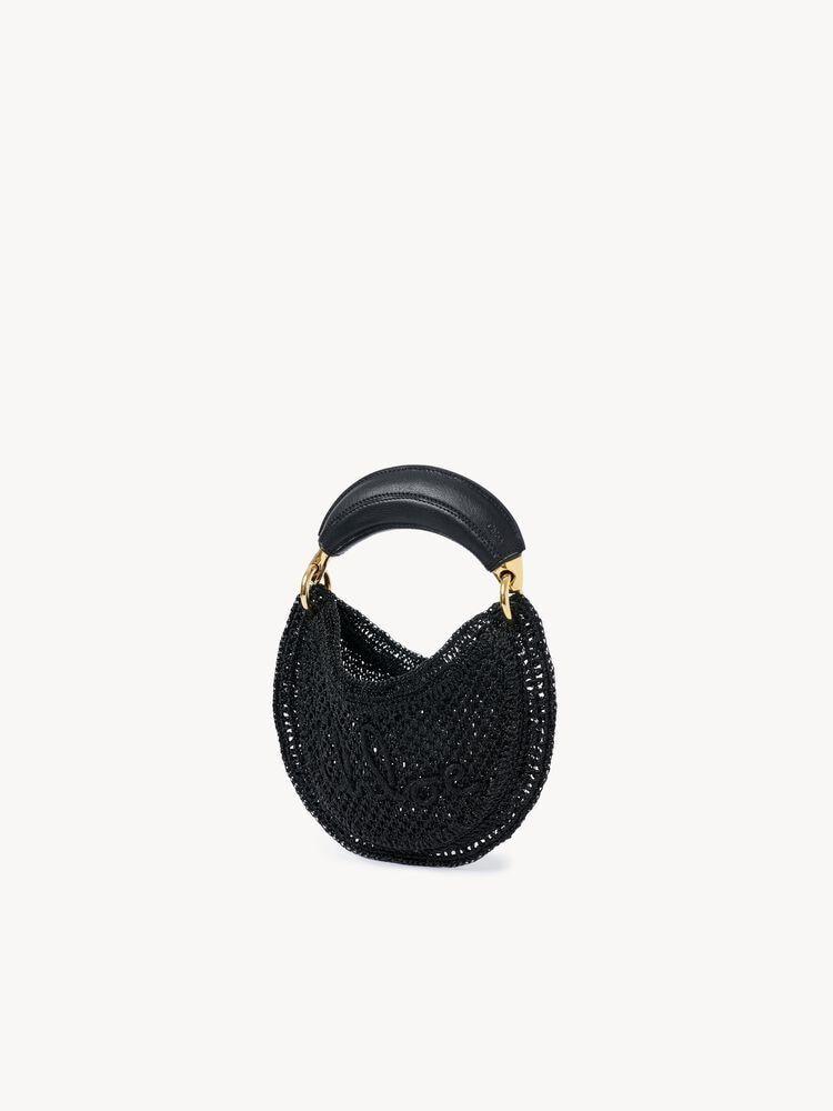 mini summer banana hobo bag in black crochet with leather details by Selfnex