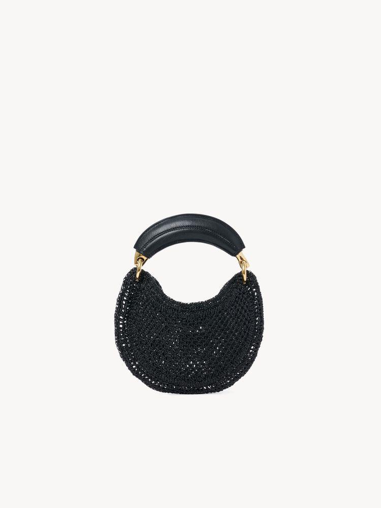 mini summer banana hobo bag in black crochet with leather details by Selfnex