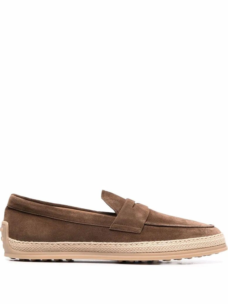 suede loafers with rubber outsole and raffia piping by Selfnex