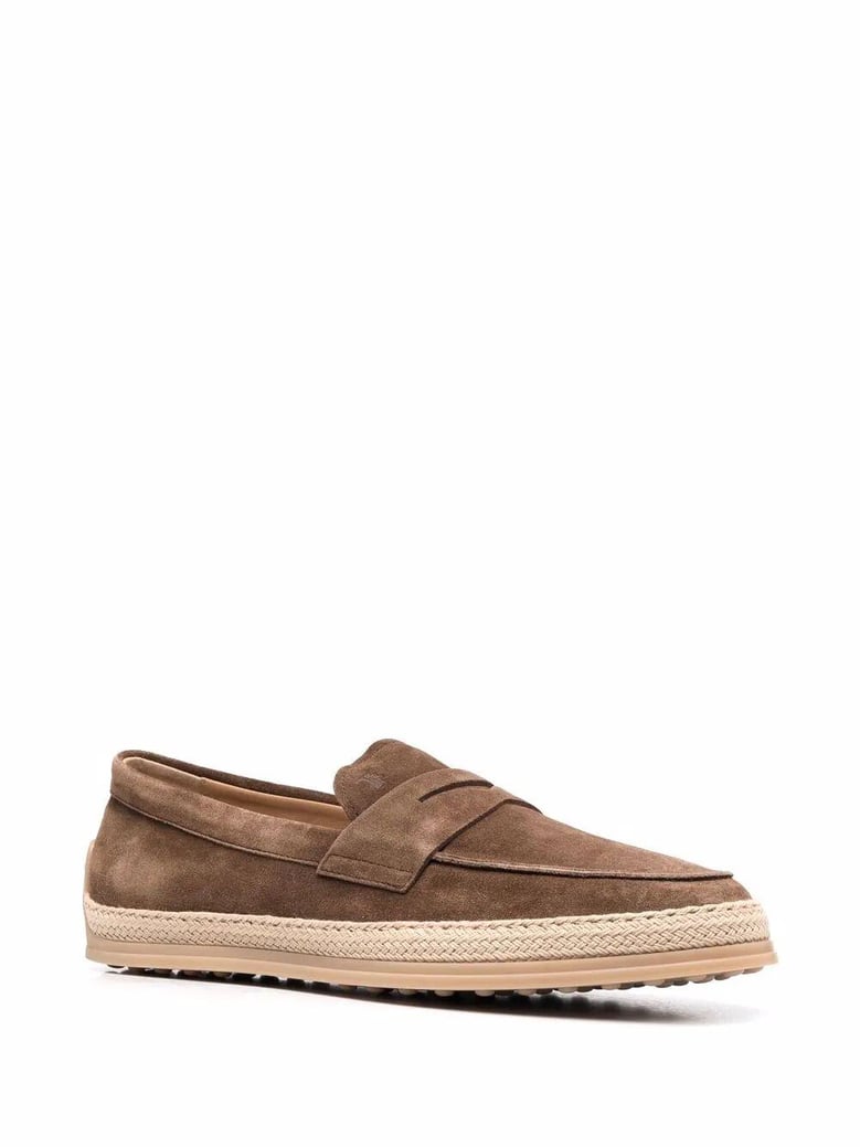 suede loafers with rubber outsole and raffia piping by Selfnex