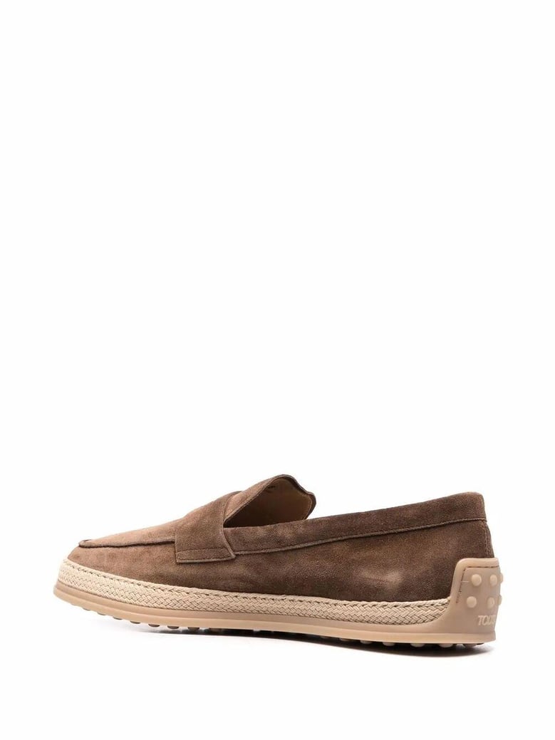 suede loafers with rubber outsole and raffia piping by Selfnex