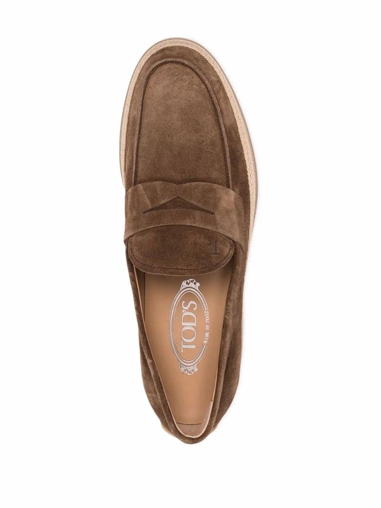 suede loafers with rubber outsole and raffia piping by Selfnex