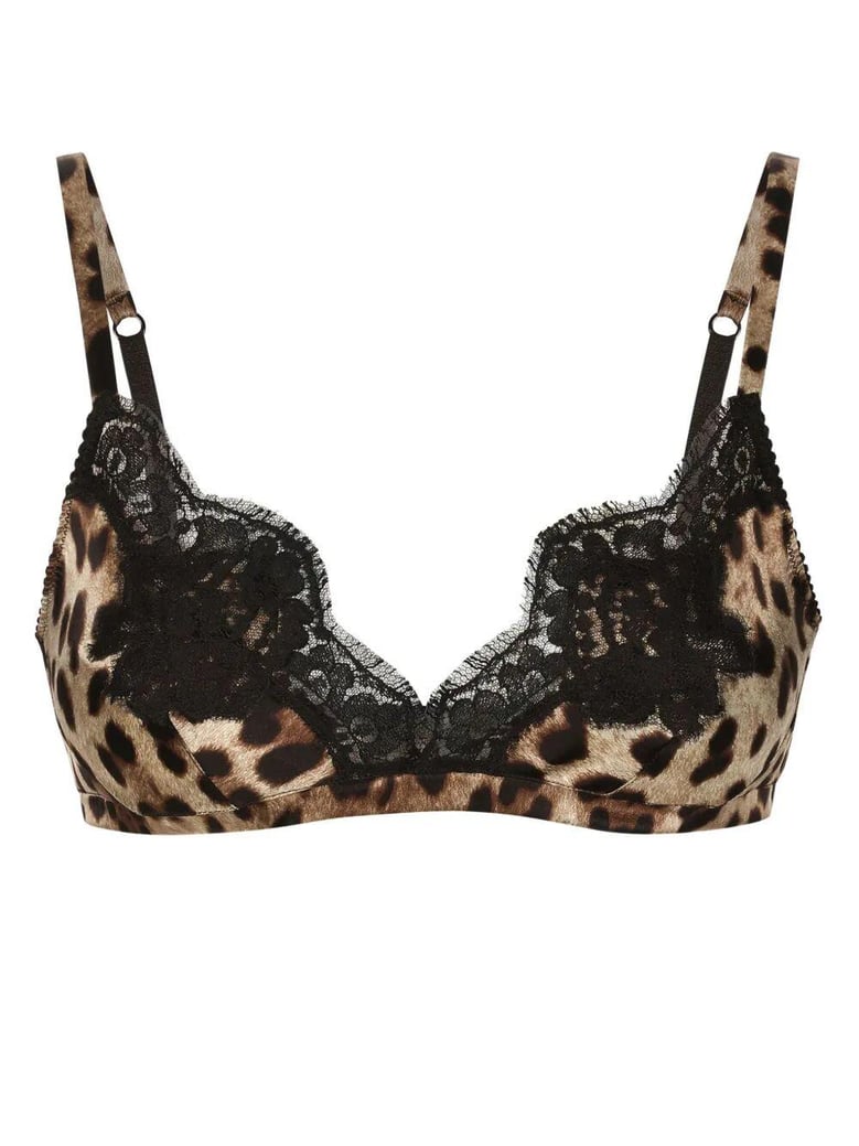 leopard-print soft-cup satin bra with lace detailing by Selfnex