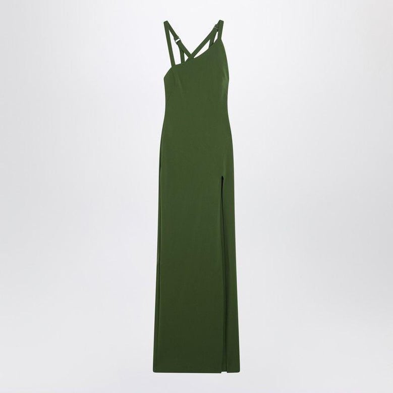 long green dress with slit by Selfnex